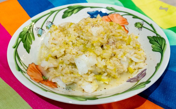 Risotto met gerookte schelvis en prei